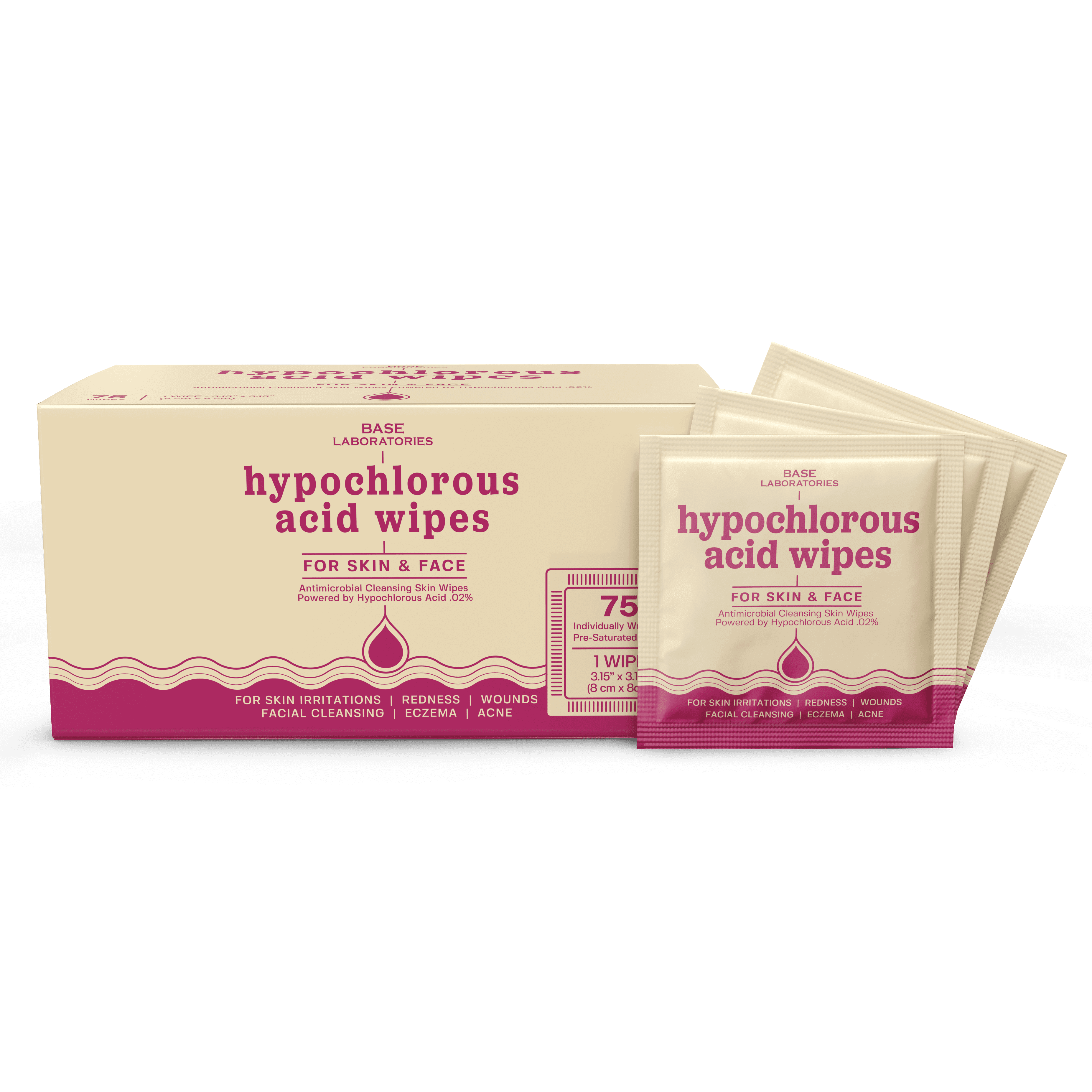 Hypochlorous Acid Wipes for Skin & Face - 75 Ct Base Laboratories