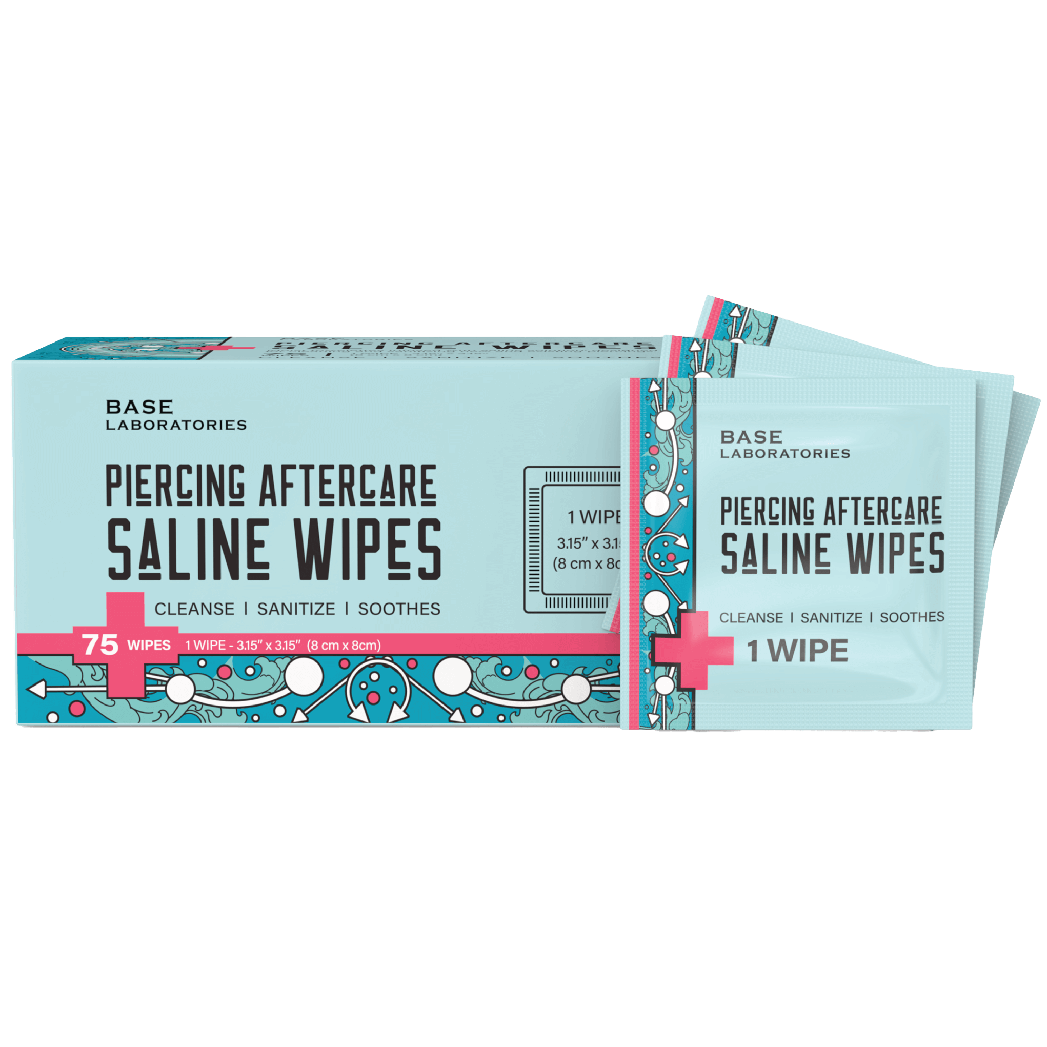 PIERCING AFTERCARE WIPES 75 CT- SOOTHES & CLEANSES FOR ALL PIERCING TYPES - 4OZ Topical baselaboratories