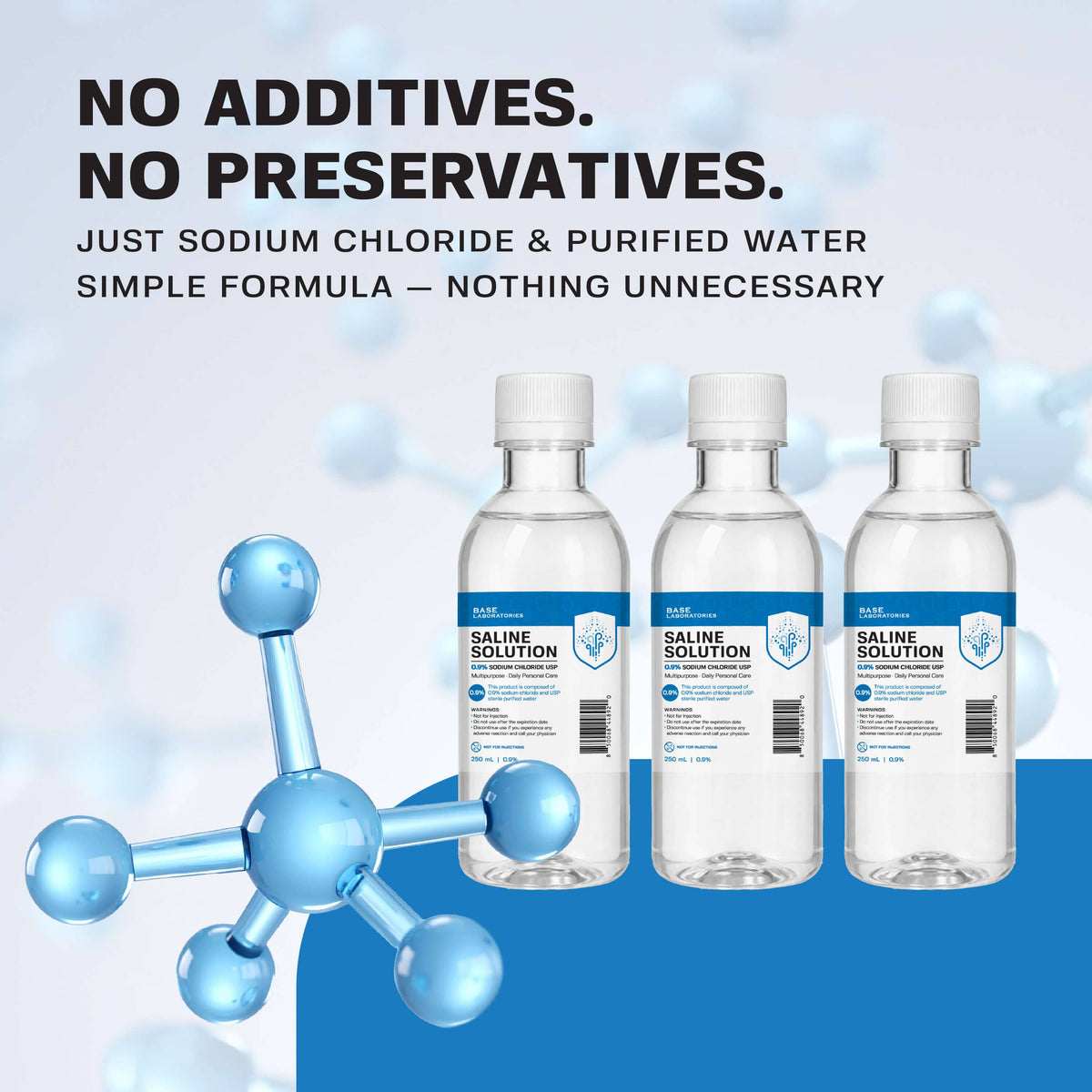 0.9% Saline Solution, 250 ml Resealable Bottle Inhalation Base Laboratories 