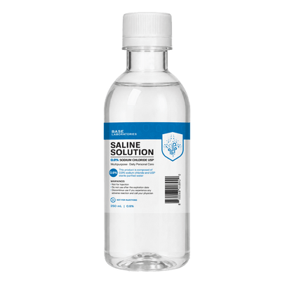 0.9% Saline Solution, 250 ml Resealable Bottle Inhalation Base Laboratories 