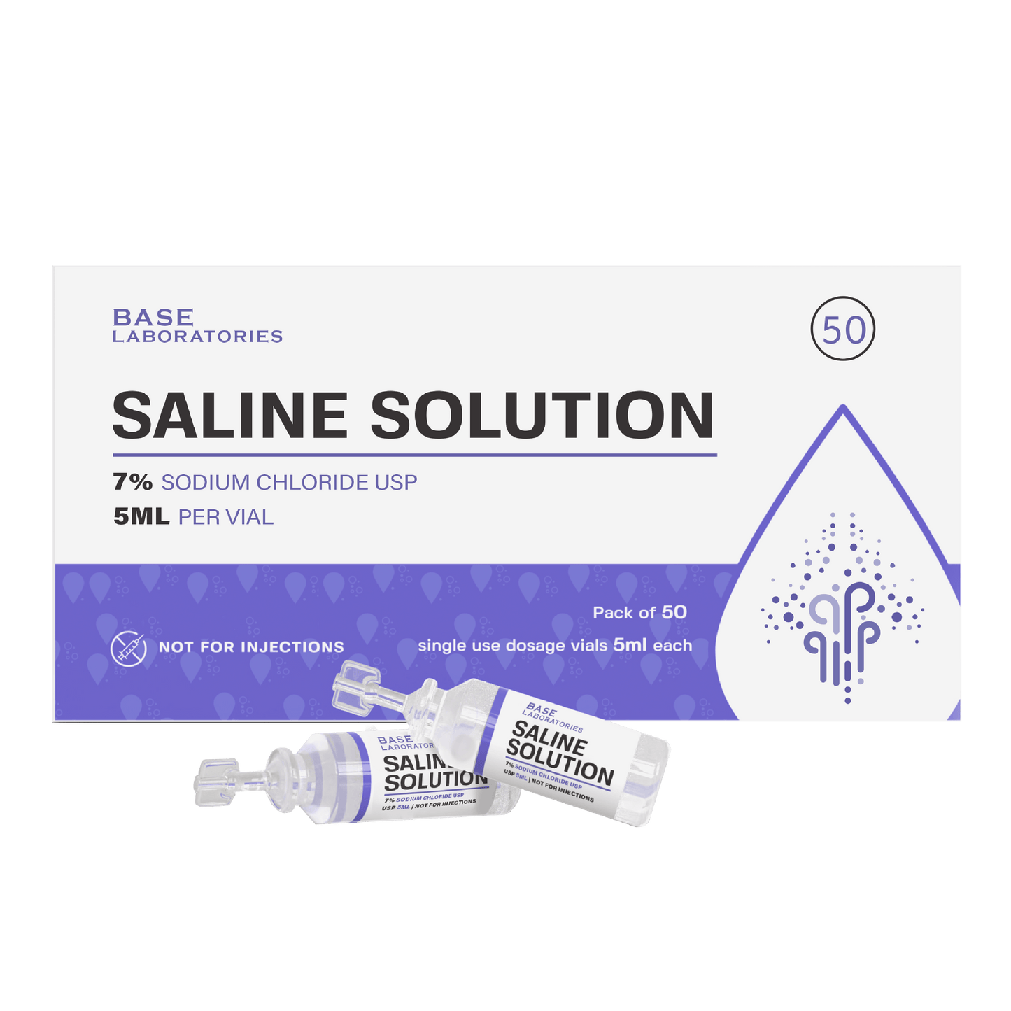7% Saline Solution Vials — Compatible with Nebulizer Machines & Mesh Nebulizers 50 Pack Inhalation Base Laboratories 
