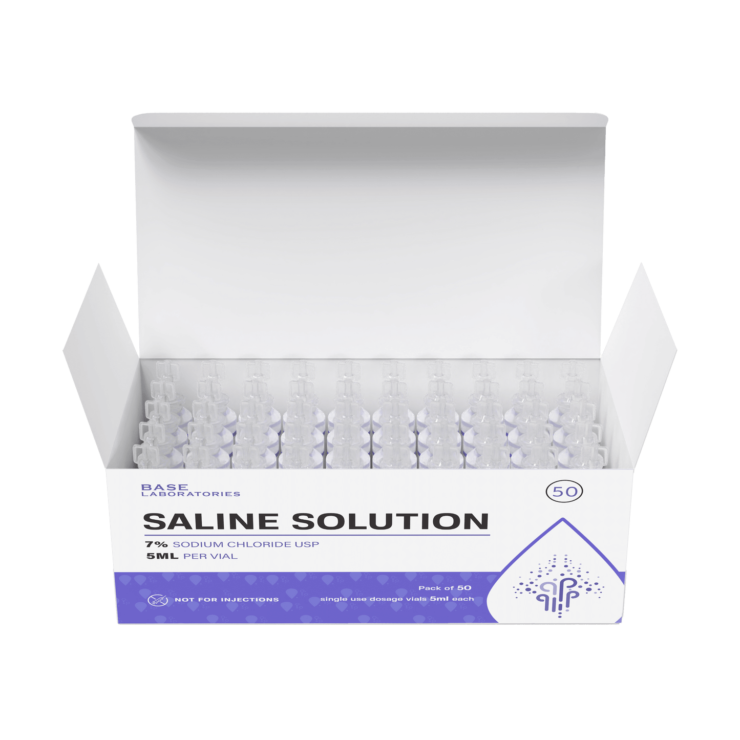 7% Saline Solution Vials — Compatible with Nebulizer Machines & Mesh Nebulizers 50 Pack Inhalation Base Laboratories 
