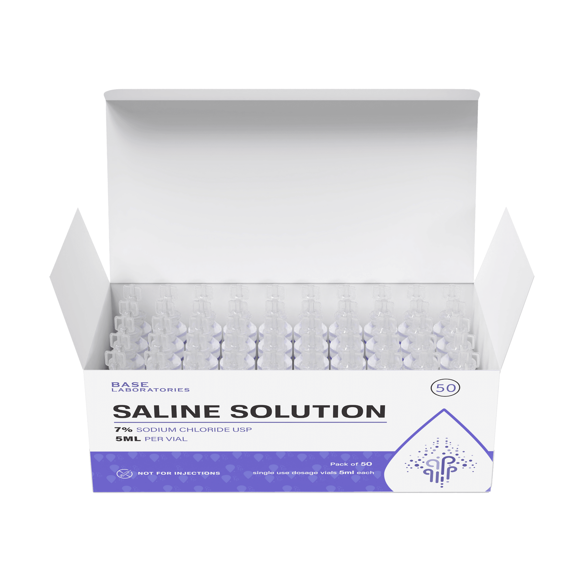 7% Saline Solution Vials — Compatible with Nebulizer Machines & Mesh Nebulizers 50 Pack Inhalation Base Laboratories 