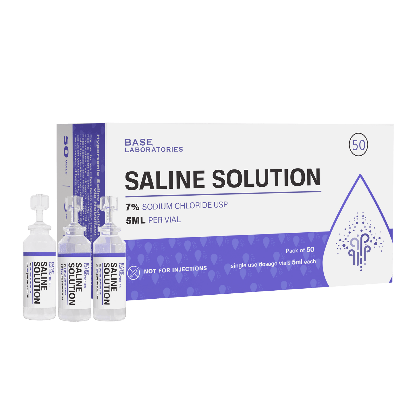 7% Saline Solution Vials — Compatible with Nebulizer Machines & Mesh Nebulizers 50 Pack Inhalation Base Laboratories 