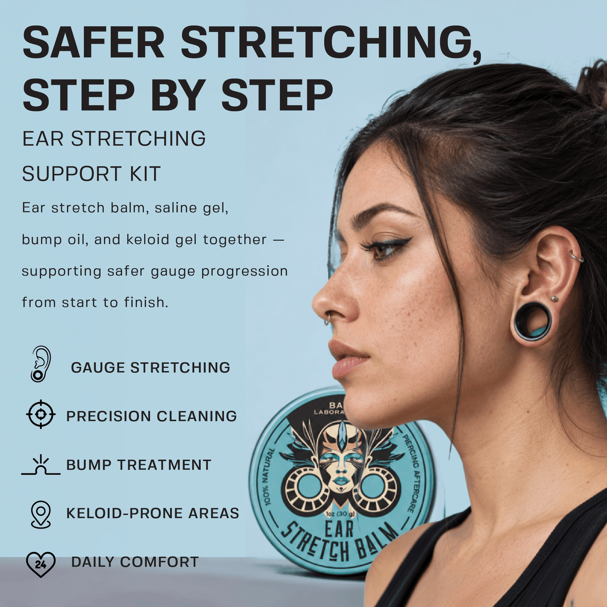 Ear Stretching Support Kit Bundle Base Laboratories 