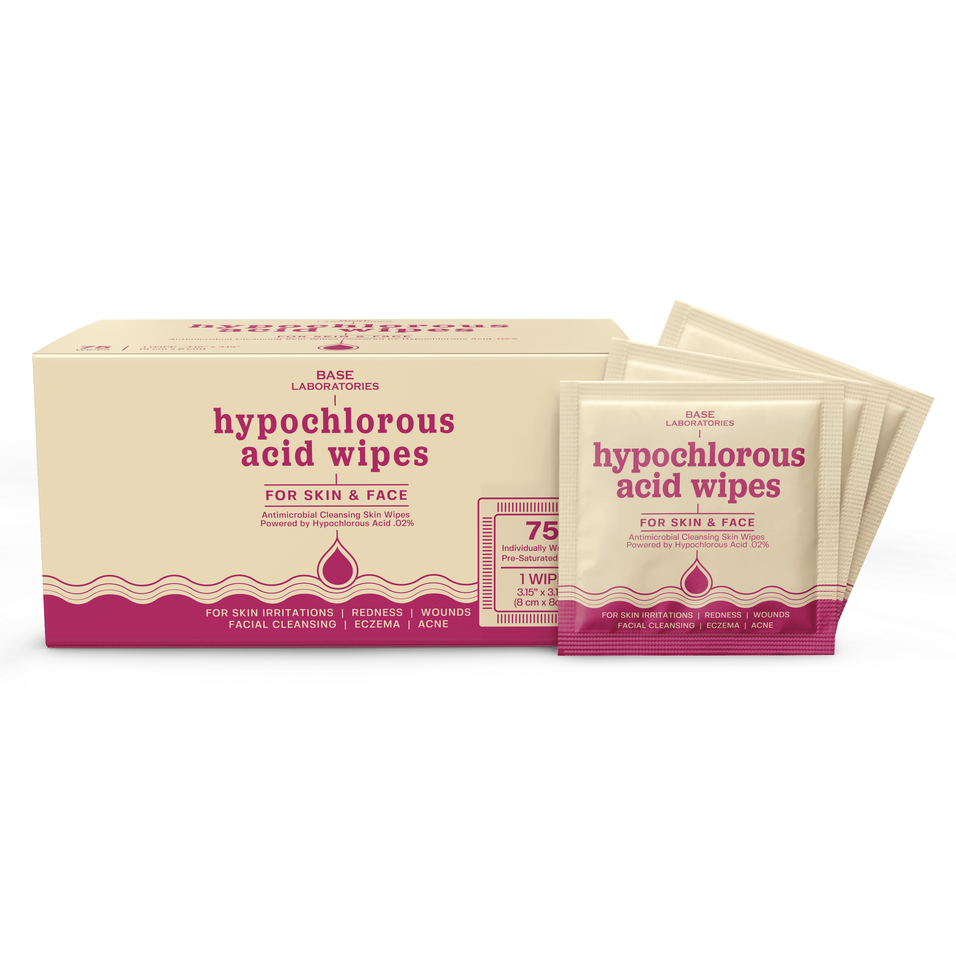 Hypochlorous Acid Wipes for Skin & Face - 75 Ct Base Laboratories 