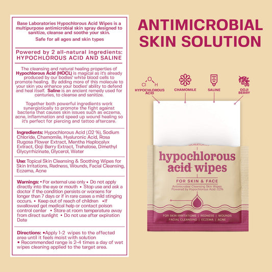 Hypochlorous Acid Wipes for Skin & Face - 75 Ct Base Laboratories 