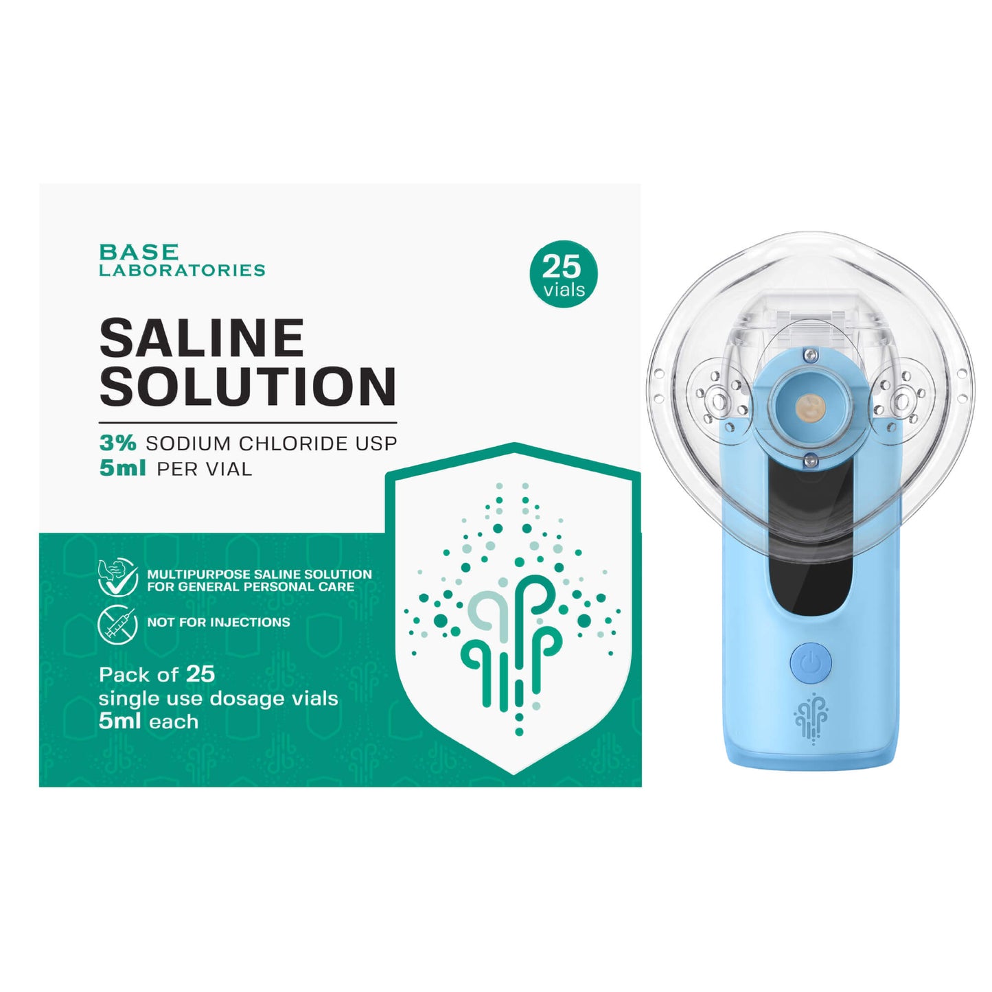 Mesh Nebulizer + 3% Hypertonic Saline Vials Bundle — Portable Fine Mist Device with 25 Single-Use Vials