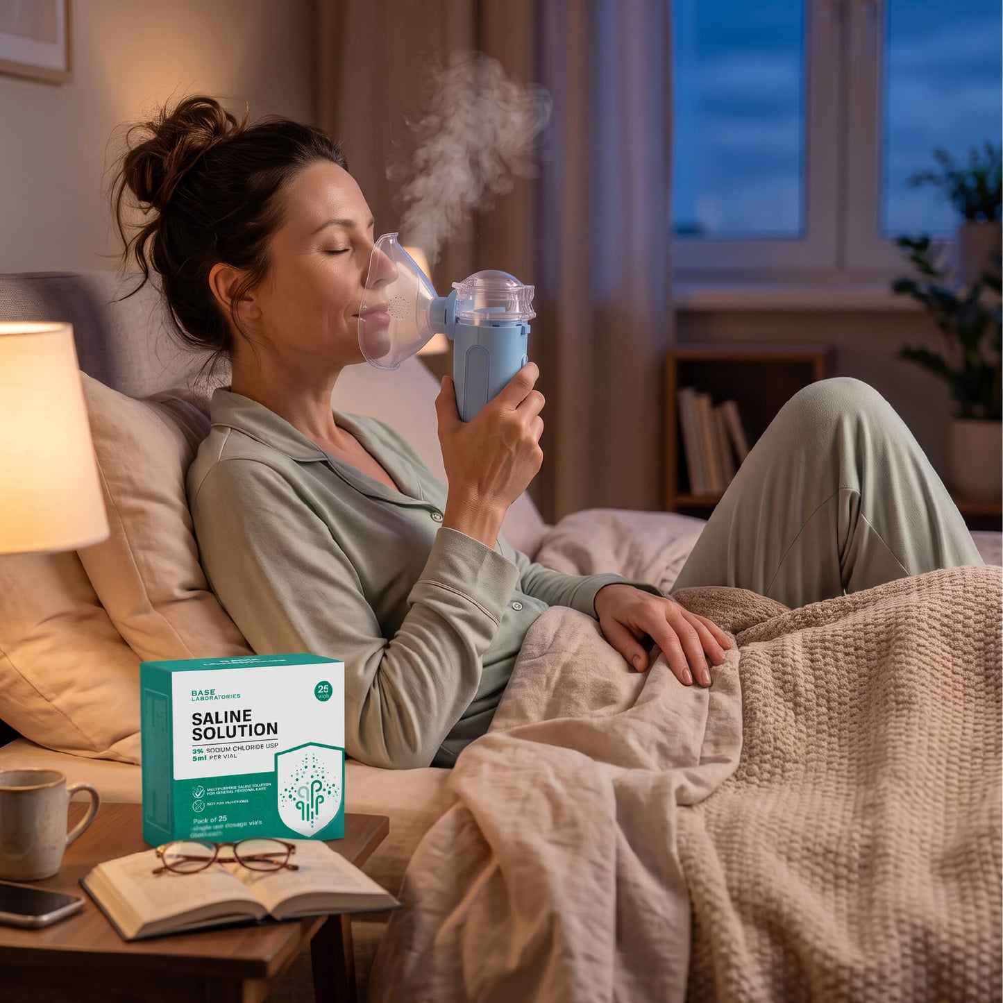 Mesh Nebulizer + 3% Hypertonic Saline Vials Bundle — Portable Fine Mist Device with 25 Single-Use Vials
