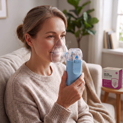 Mesh Nebulizer + 7% Hypertonic Saline Vials Bundle — Portable Fine Mist Device with 25 Single-Use Vials