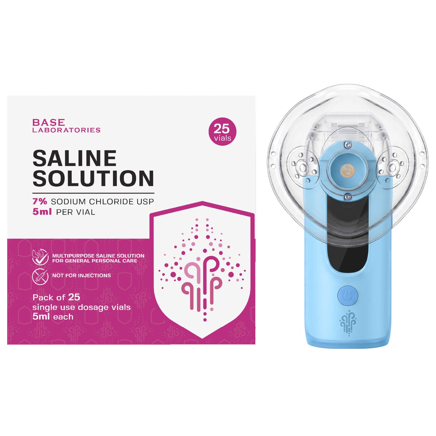 Mesh Nebulizer + 7% Hypertonic Saline Vials Bundle — Portable Fine Mist Device with 25 Single-Use Vials