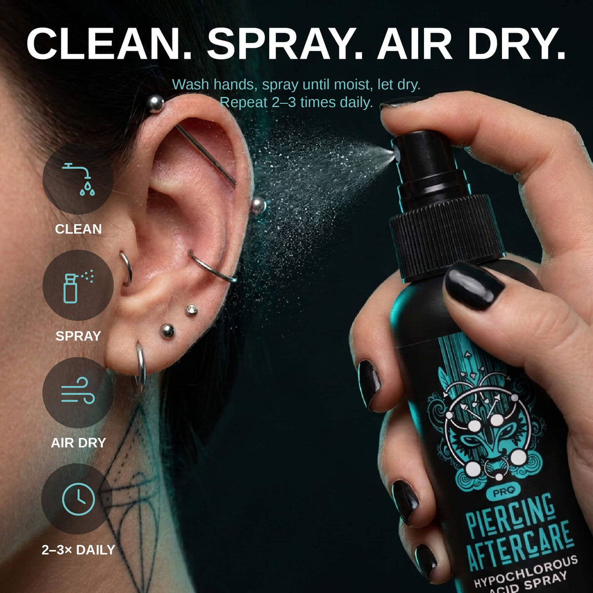 Piercing Aftercare Hypochlorous Acid Spray Topical Base Laboratories 