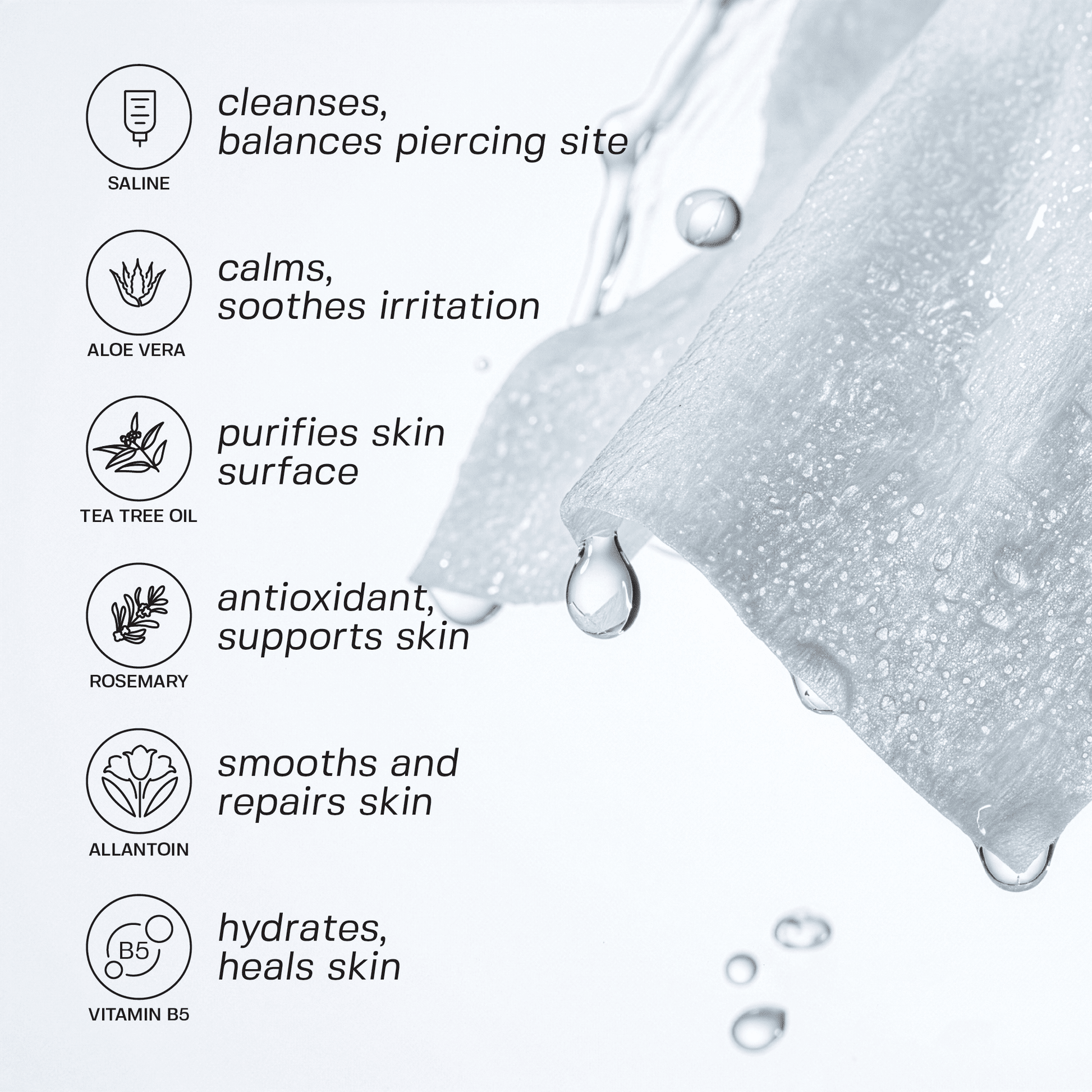 Piercing Aftercare Saline Wipes 75 Count Piercing Base Laboratories 